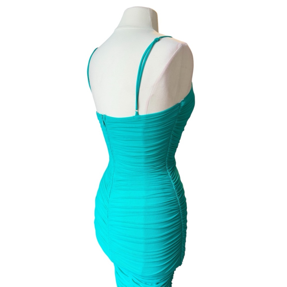 Women’s Lulus Teal Sleeveless Ruched Bodycon Mermaid Midi Dress Size Small NWT - Picture 6 of 14